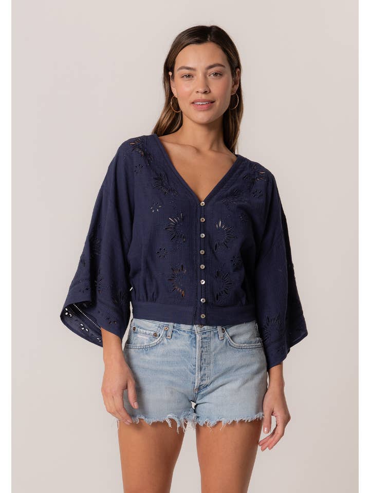 Lovestitch - Wholesale Button Down Shirt - Women's - Eyelet Embroidered Blouse