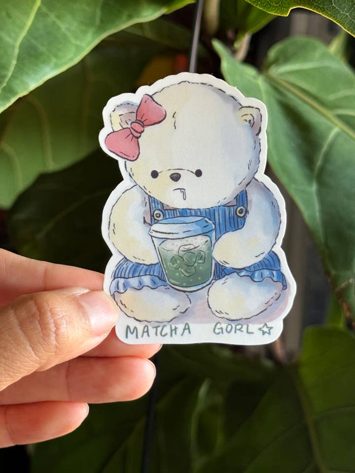 Claudine Castro Art - Wholesale Sticker - Matcha Gorl Teddy Bear (Amber Beary) Matcha sticker0