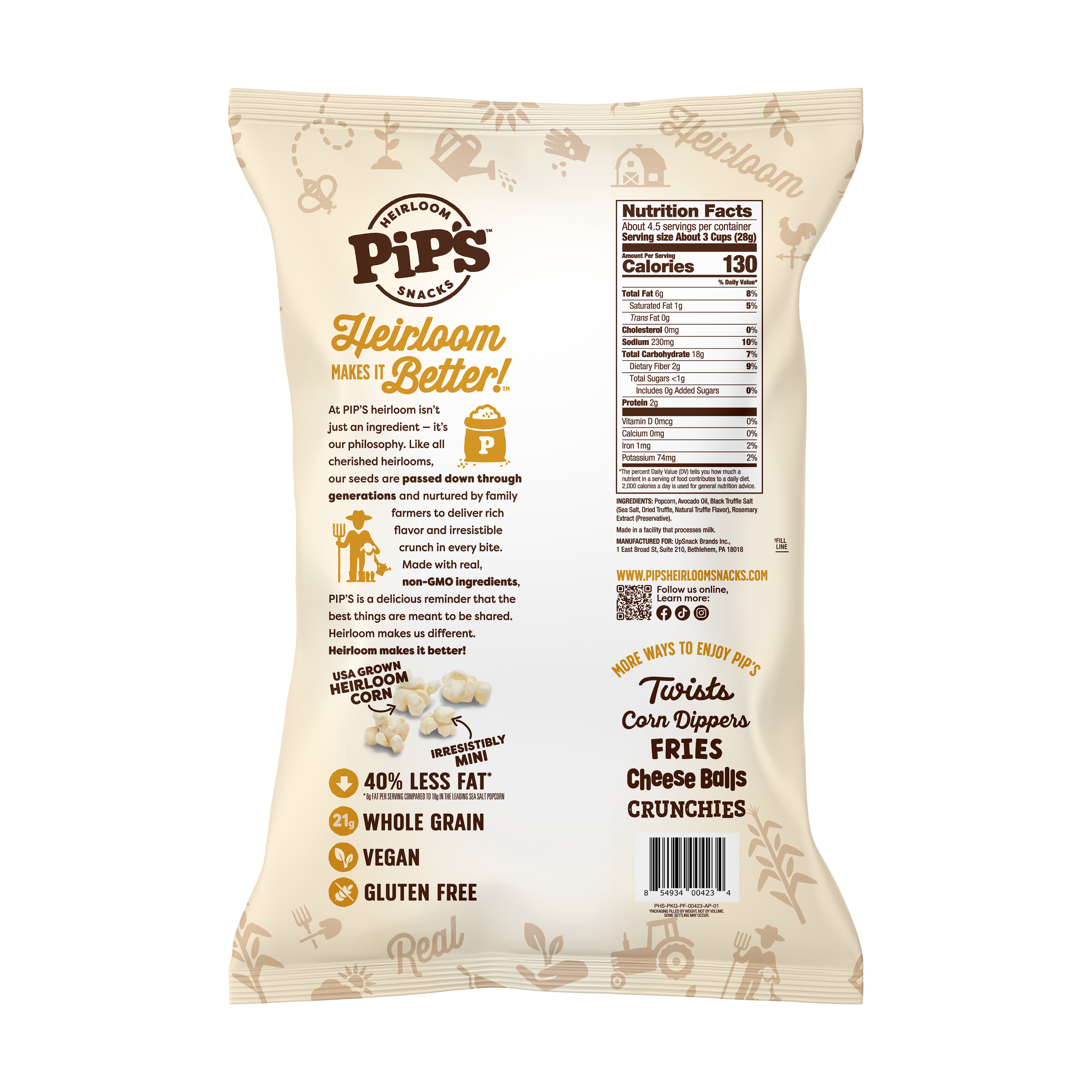 Pip's Heirloom Snacks - Wholesale Popcorn - Truffle Mini Popcorn, 4.5oz (12 Bags in 1 Case)2