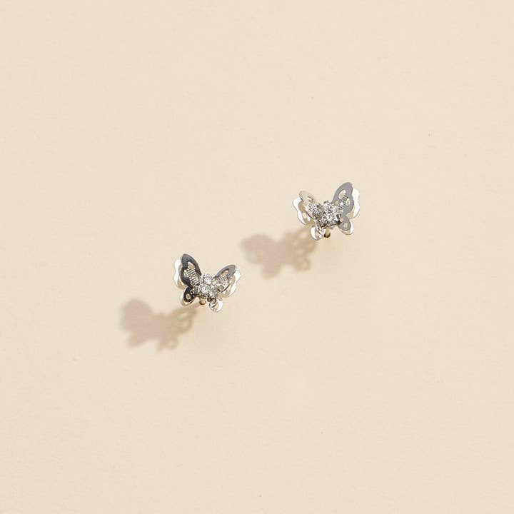 Frem - Vente Clous d'oreille - Boucles d'oreilles à clous superposées papillon élégant plaqué or2