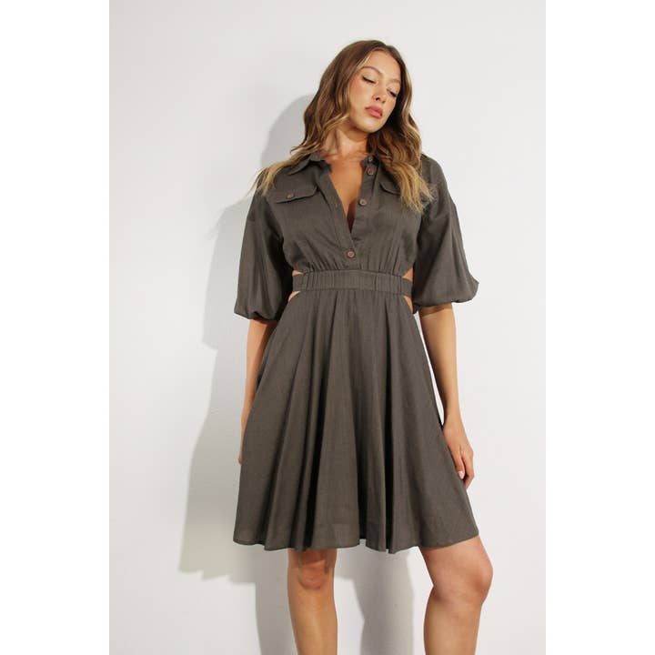 MARRONE ABITO CAMICIE APERTE IN LINO in vendita all'ingrosso su Faire10