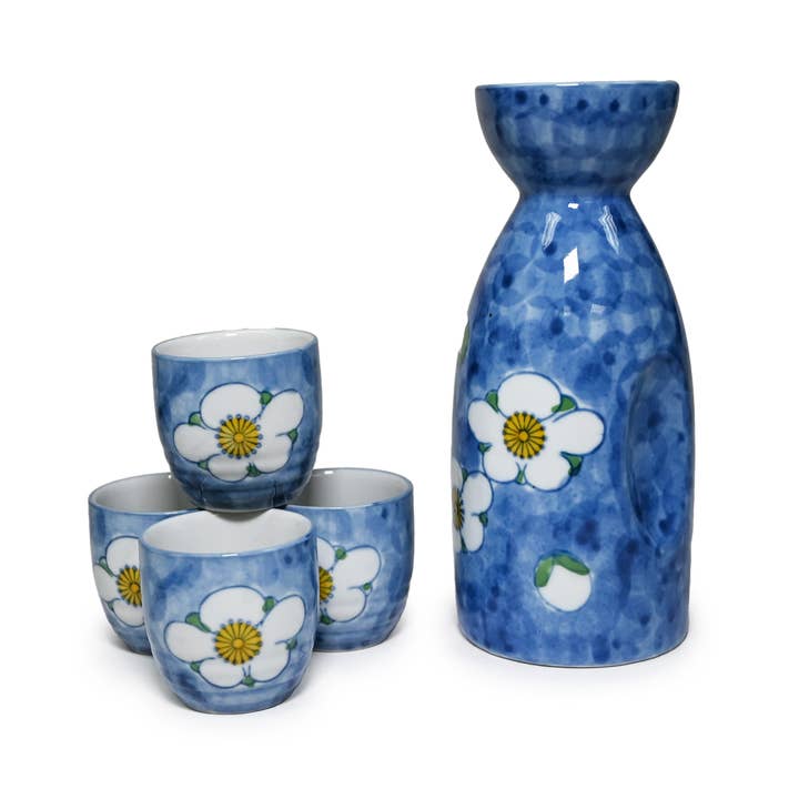 Fuji Merchandise Corporation - Vente Décorations de table - ENSEMBLE À SAKE – MOTIF FLEUR BLEUE ET BLANCHE