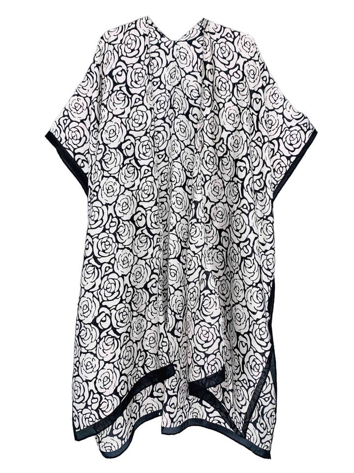 JC083331 Silky White-Black Rose Kimono for wholesale by JC Sunny Fashion