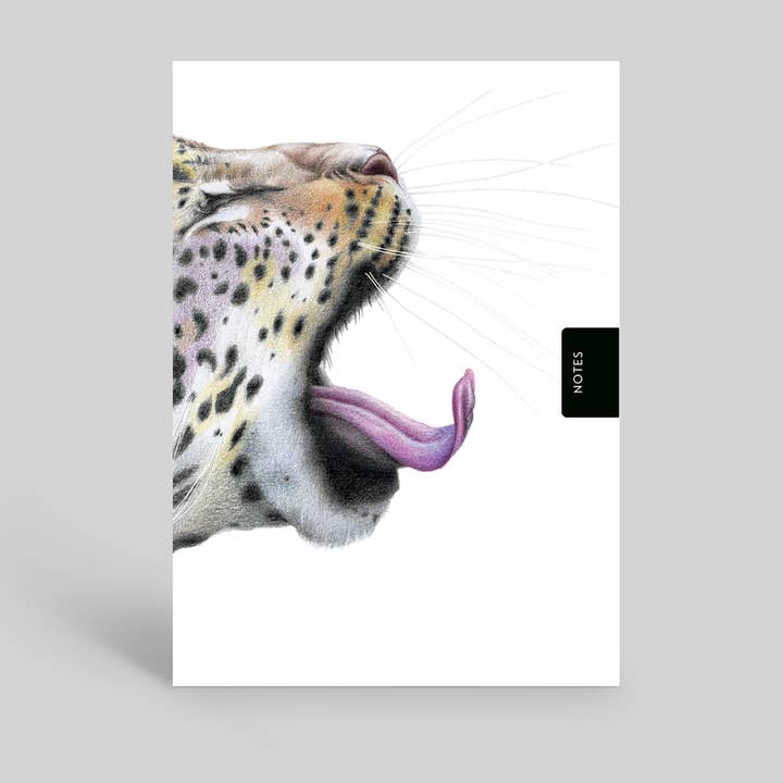 TACCUINO A6: gatto, leopardo, arte a matita, grande gatto, Africa, per la vendita all'ingrosso da parte di Deckled Edge Ltd