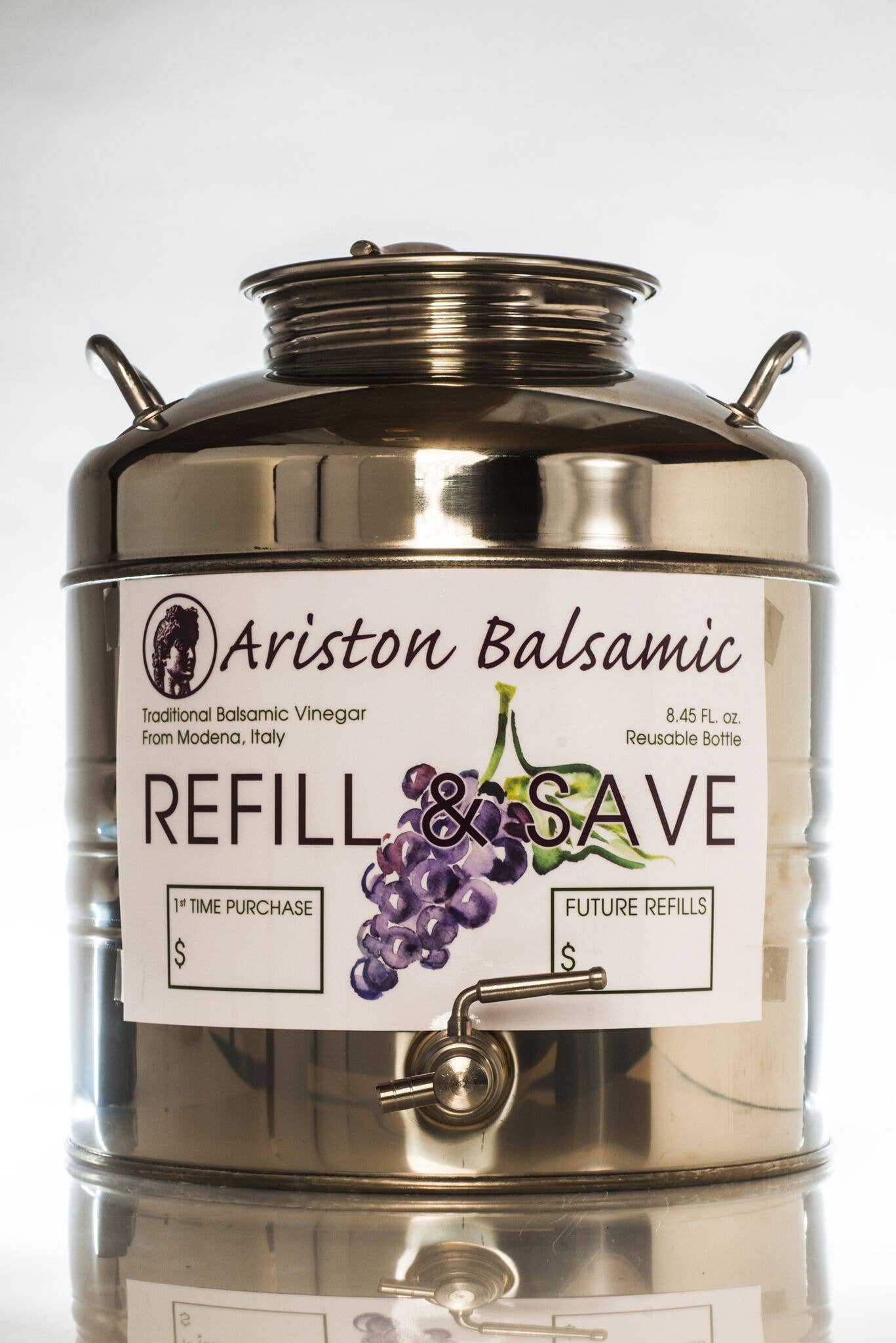 Ariston Specialties - Vente Distributeur d'huile et de vinaigre - Bidon en acier inoxydable « FUSTIS » pour Refill & Save1