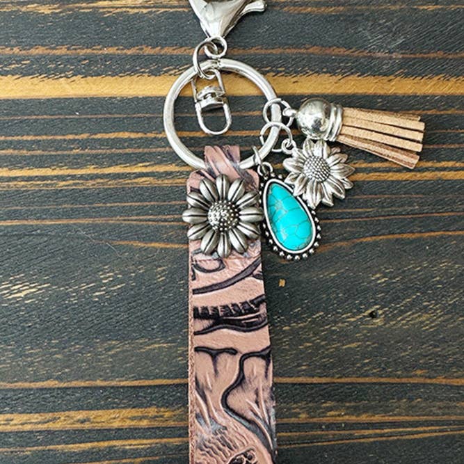 UNISHE - Wholesale Keychain - Women's - Western Turquoise Leather Keychain XC016