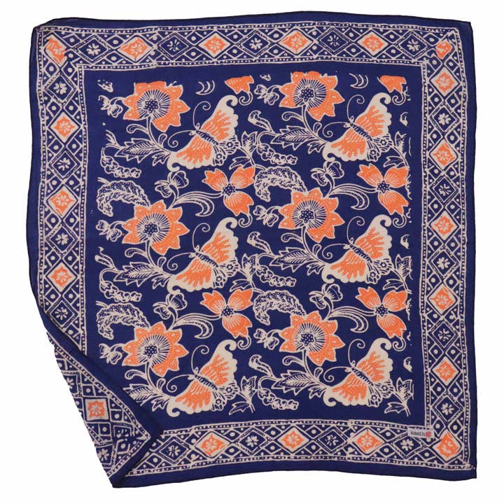 Bandana Batik Teint à la Main, 100% Coton Doux, Passion Flutter, Bleu, Pêche pour la vente par Kasih Co-op