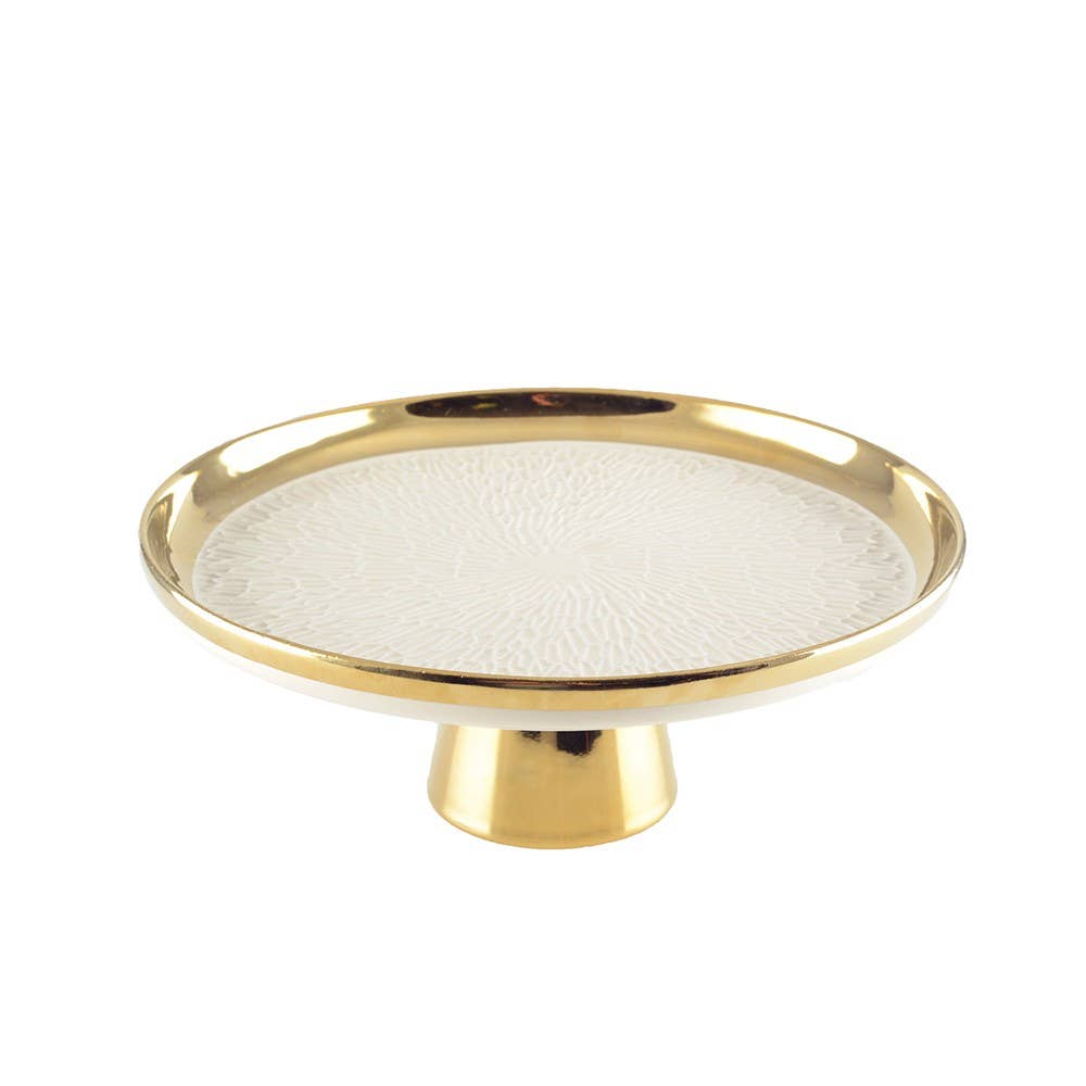 AULICA - Vente Plats - Plat à tarte sur pied crème avec bord doré0