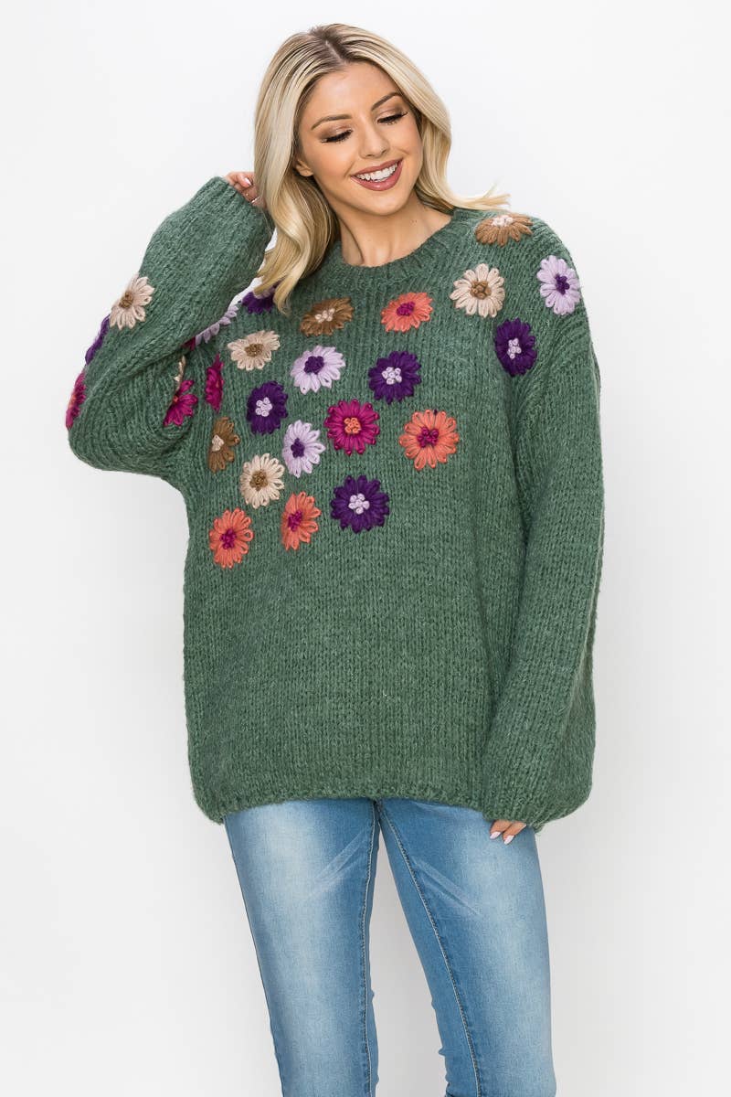 Joh Apparel - Wholesale Knit Sweater - Women's - Savita Knitted Crochet Flower Sweater2