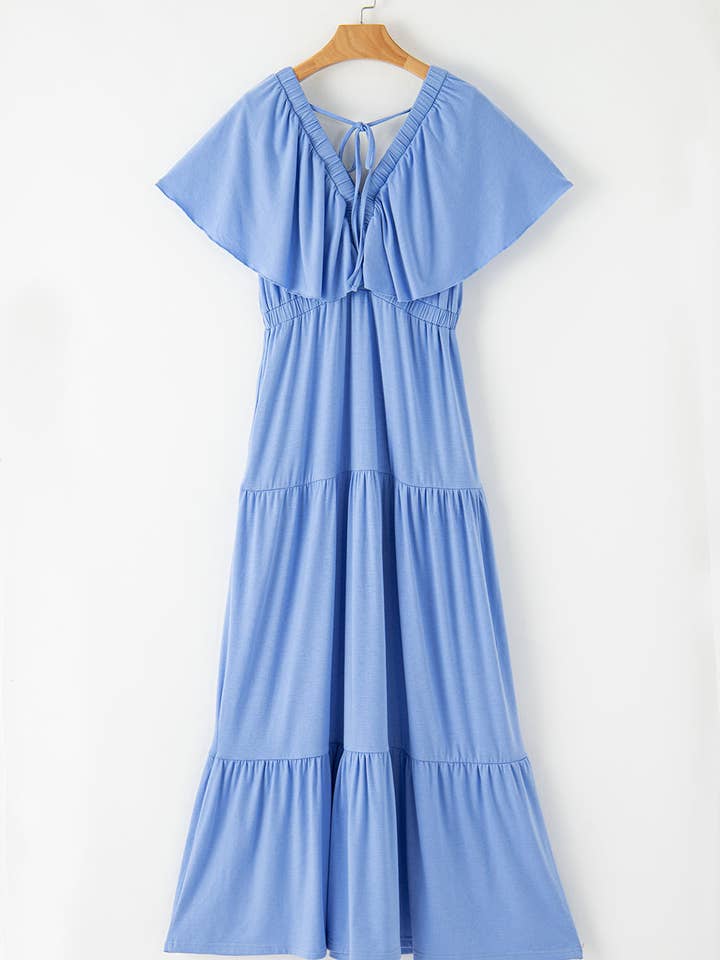 Threaded Pear – Engroshandel Kjole - Dame – Kelsey Tekstureret Kjole med Flagrende Ærmer og Flæser Maxi Kjole7