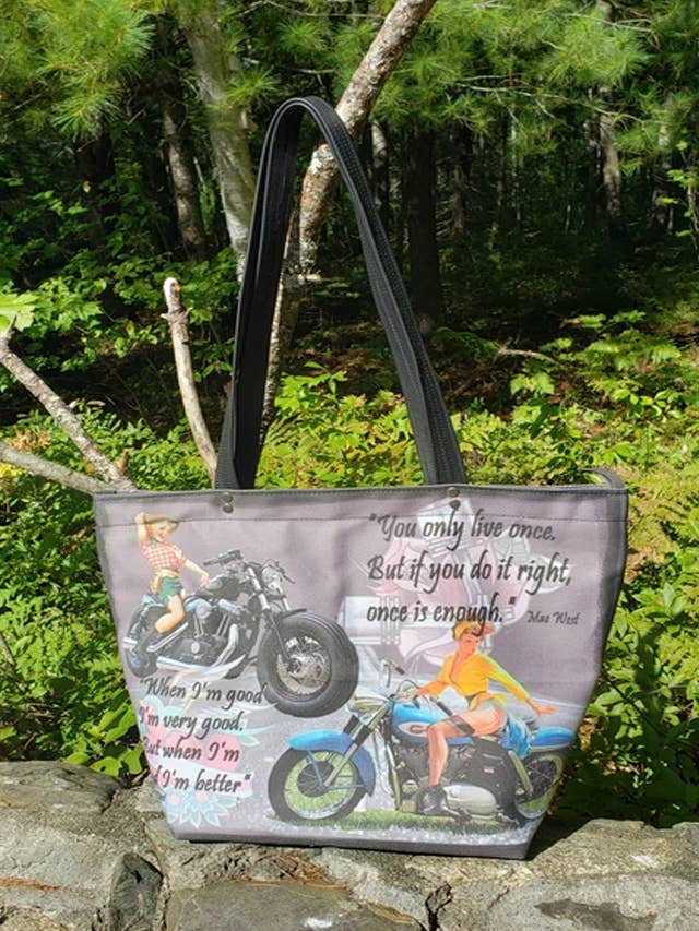 Biker Babe Tote Bags for wholesale by Old Bagzz