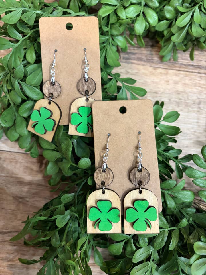 Clover Earrings with Wooden Arch Backing for wholesale by Taylors on Grace