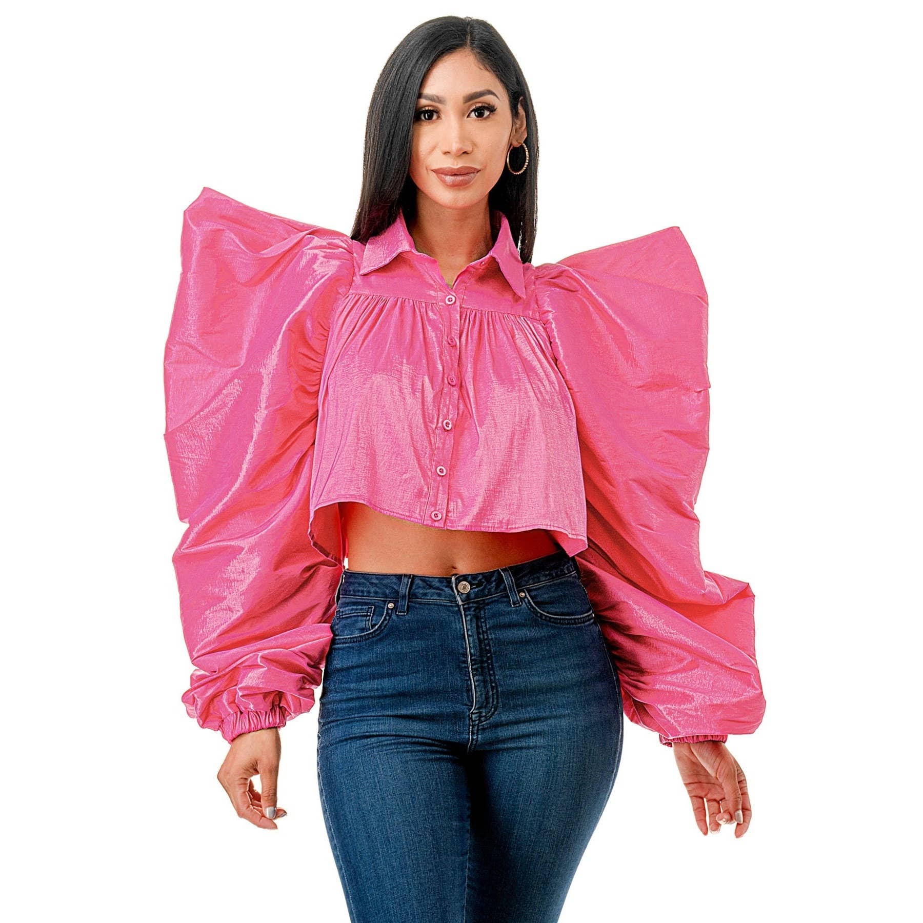 Esmeray Clothing - Vente Chemisier – femme - Haut court en forme de ballon à manches évasées pour vêtements de grande taille2