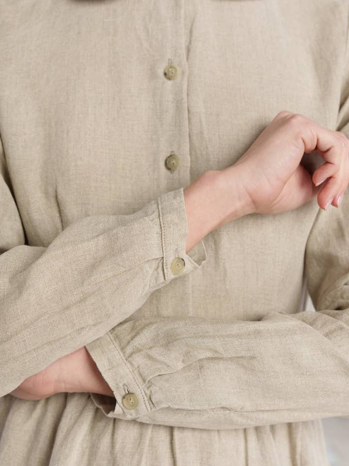 Night Garden Classic – Midi Linen Dress with Peter Pan Collar for wholesale on Faire40