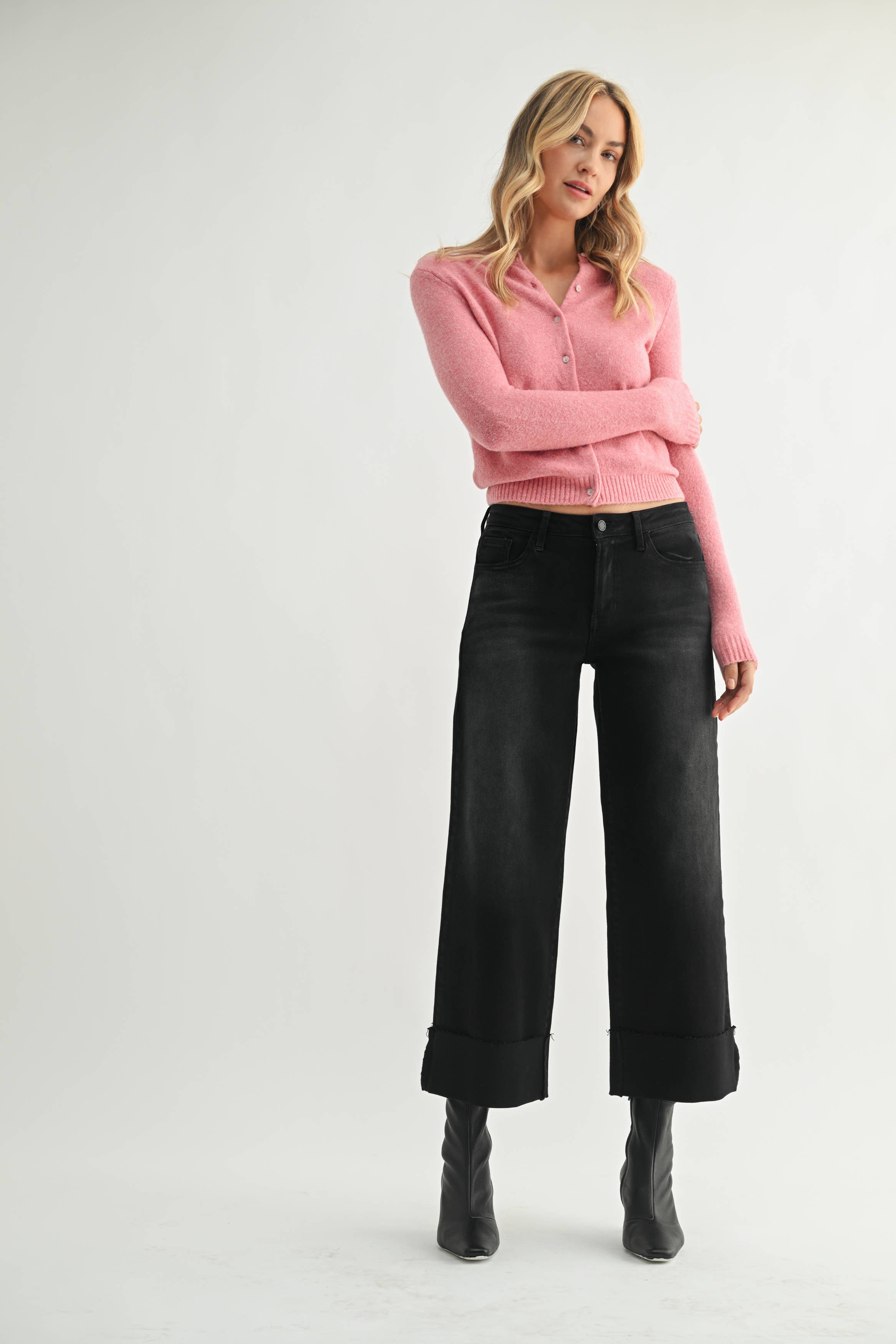 JUST BLACK DENIM - Vente Jean – femme - BP600 - WBLK - Coupe ciseaux à revers large1