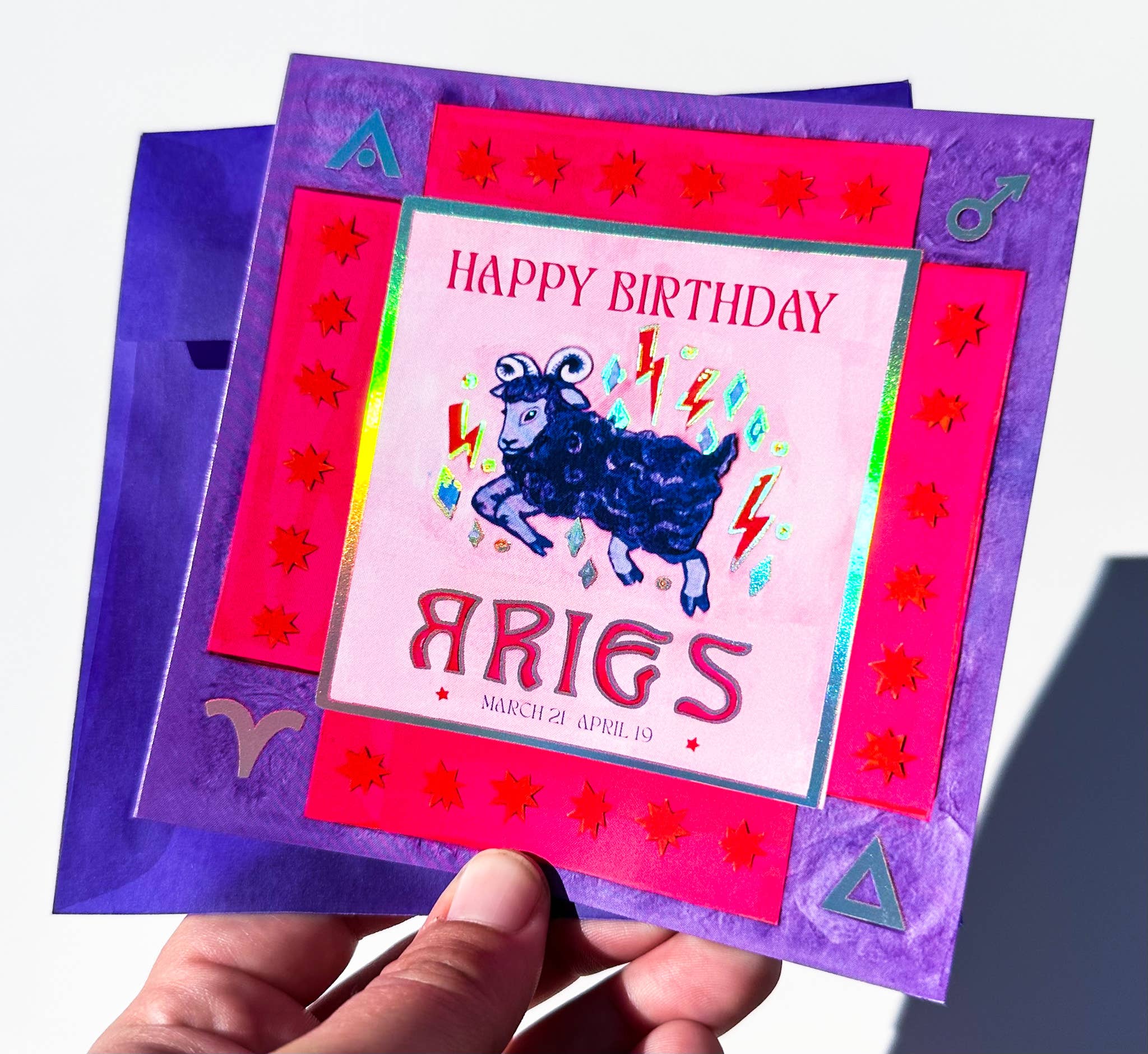 Guided Hand Studio - Wholesale Birthday Card - Foil Zodiac Birthday Card- Aries2