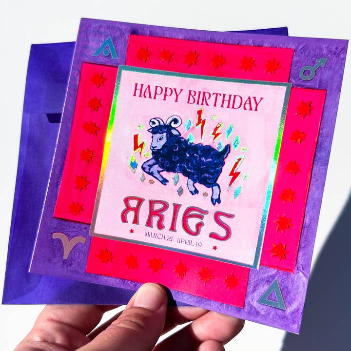 Guided Hand Studio - Wholesale Birthday Card - Foil Zodiac Birthday Card- Aries2