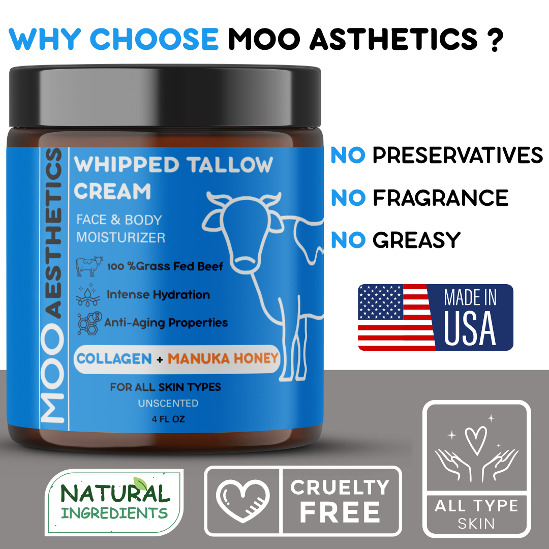 Moo Aesthetics - Wholesale Body Cream/Lotion - Tallow Cream With Collagen and Manuka Honey, Face/Body, 4oz4