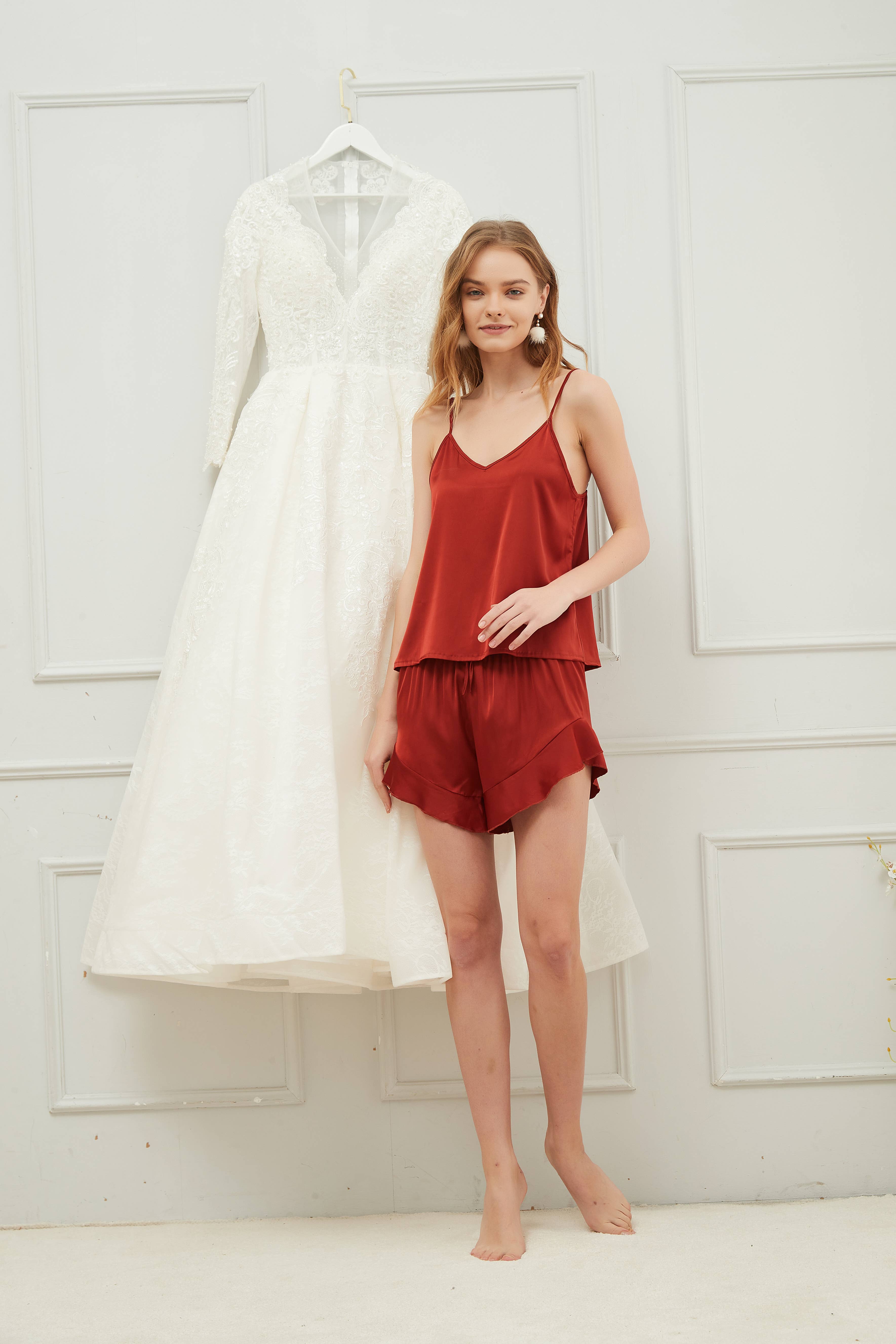 Mackleys - Wholesale Lounge Set - Women's - PREORDER Satin Cami and Ruffle Short Set15