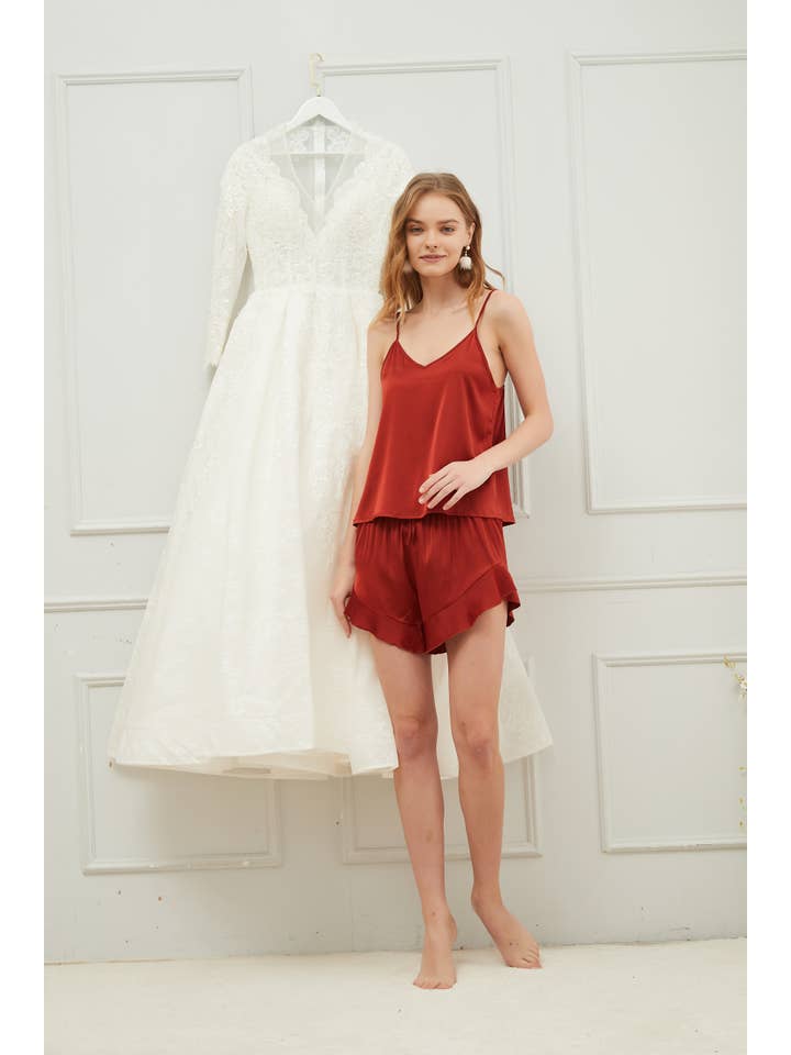 Mackleys - Wholesale Lounge Set - Women's - PREORDER Satin Cami and Ruffle Short Set15