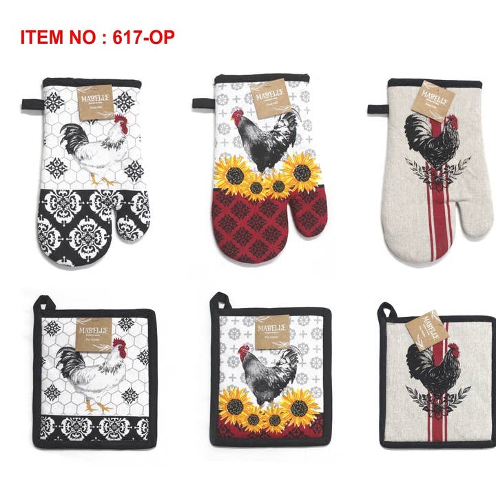 Rooster Printed Ovenmitts & Potholders for wholesale by Mabelle Home