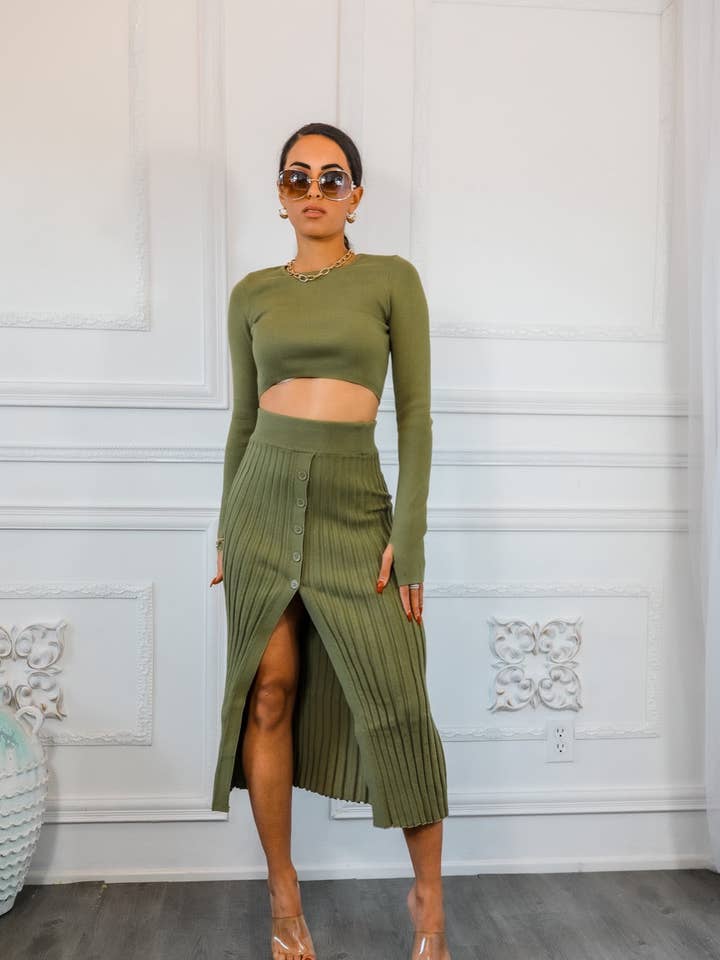 Sexy geplooide split gedetailleerde sweaterrok met lange mouwen voor wholesale door SurelyMine