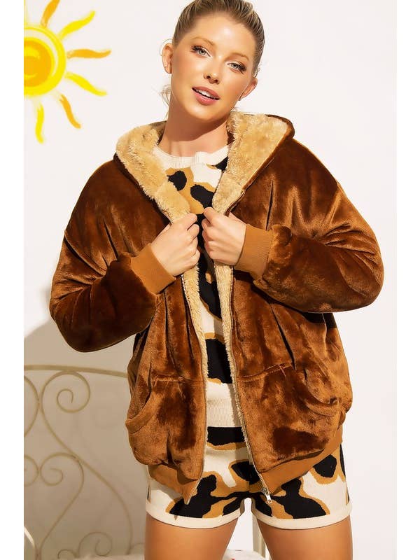 Pink Irene Wholesale - Wholesale Jacket – Women's - LONG SLEEVE TEDDY EARS REVERSIBLE FUR HOODIE17