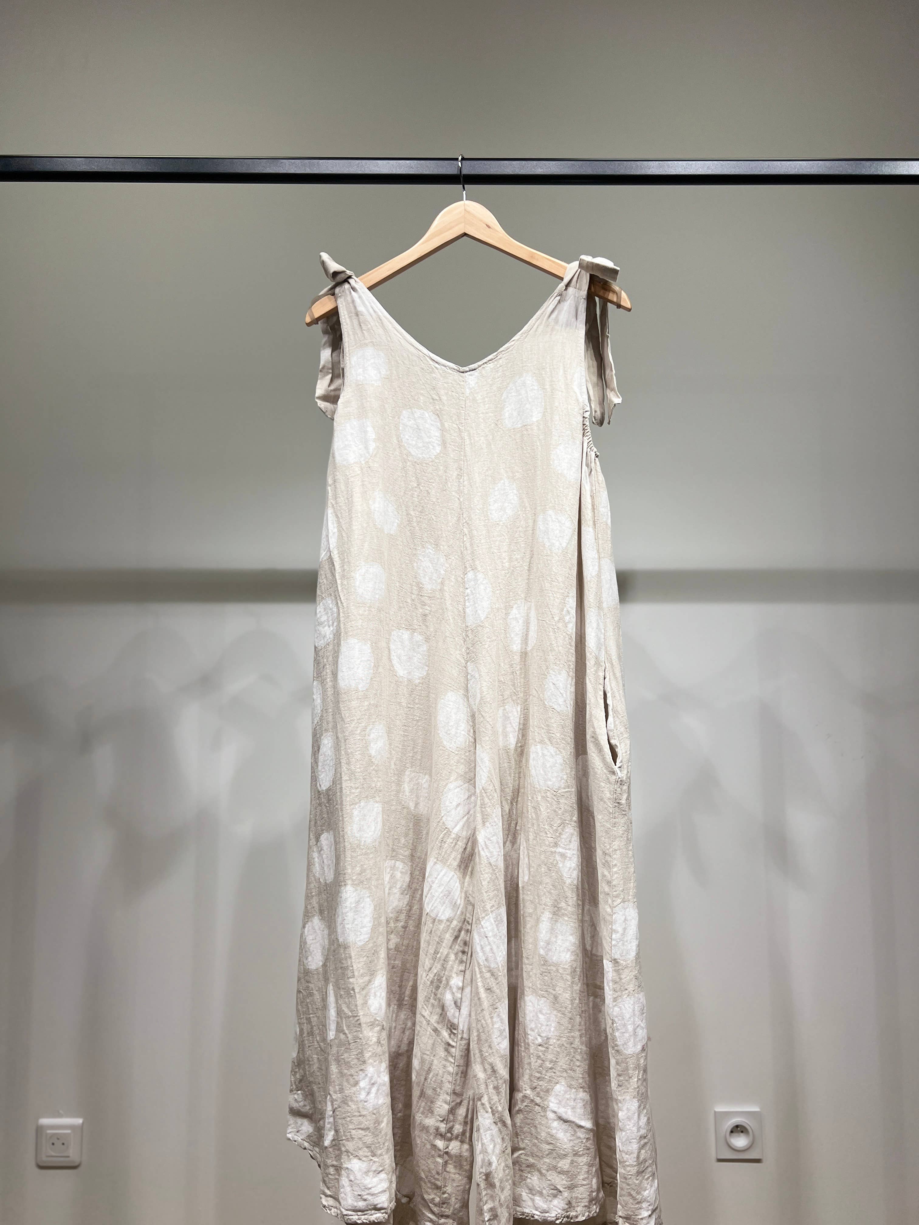 L'Emotion - Vente Combinaison – femme -  Combinaison à Pois Bretelles Nœuds Ajustables 100% Lin23