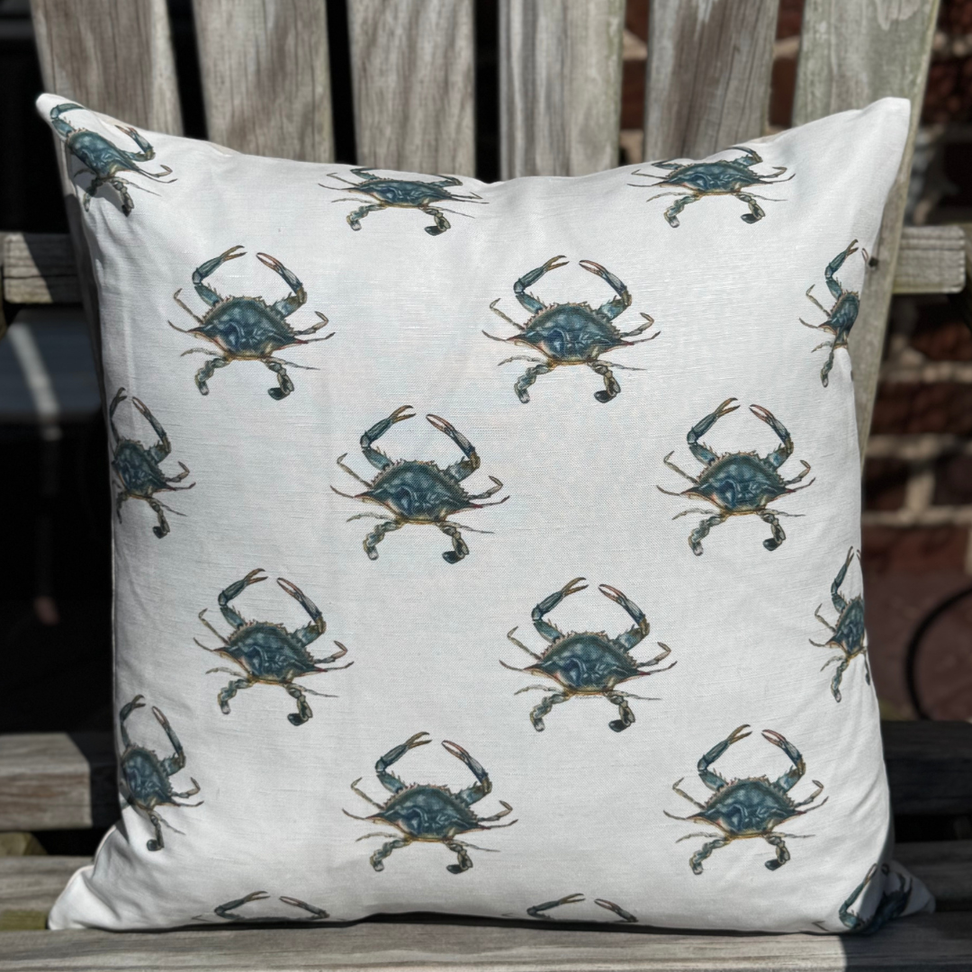 Goose and Willow - Wholesale Throw/Decorative Pillow - Throw Pillow - Blue Crab Repeat on Linen Cotton2