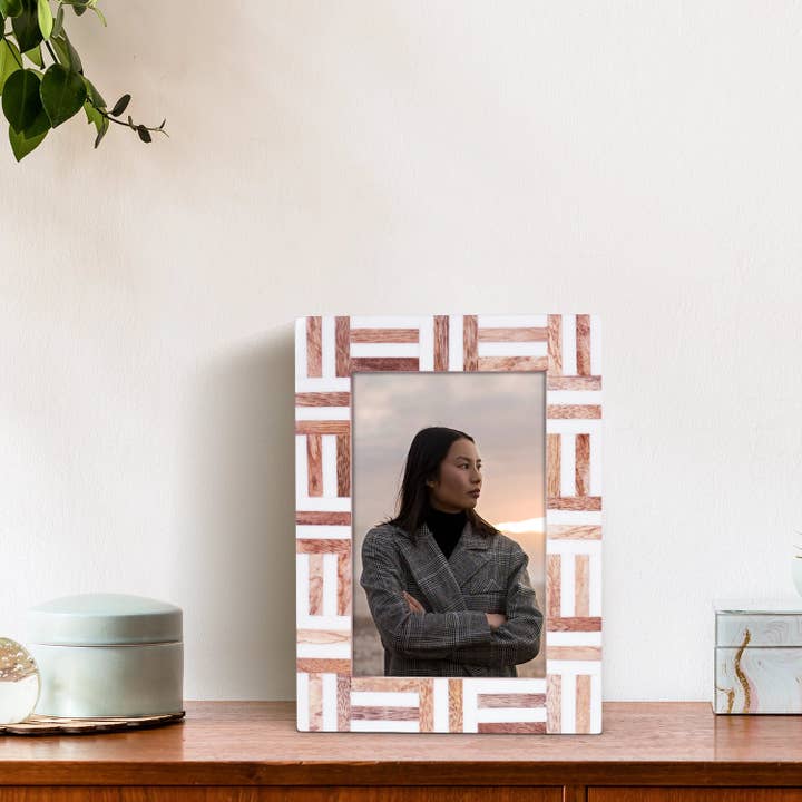 Handicrafts Home - Wholesale Picture Frame - Marquet Grid Picture Photo Frame-Resin Inlay & Wood in 4x6, 5x74