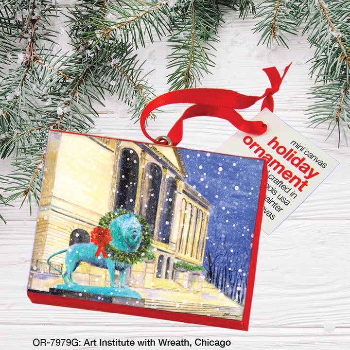 Printed Canvas - Wholesale Ornament - Art Institute With Wreath, Chicago, Ornament (OR-7979G)