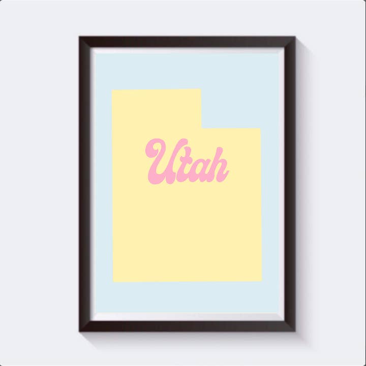 Stampa da viaggio con mappa retrò dello Utah, disponibile in 6 misure per la vendita all'ingrosso da parte di 2 Sisters