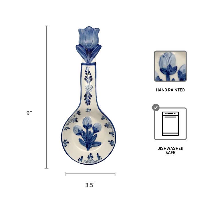 European Heritage Gifts - Wholesale Spoon Rest - Porcelain Spoon Rests Delft Blue 3 D Tulip