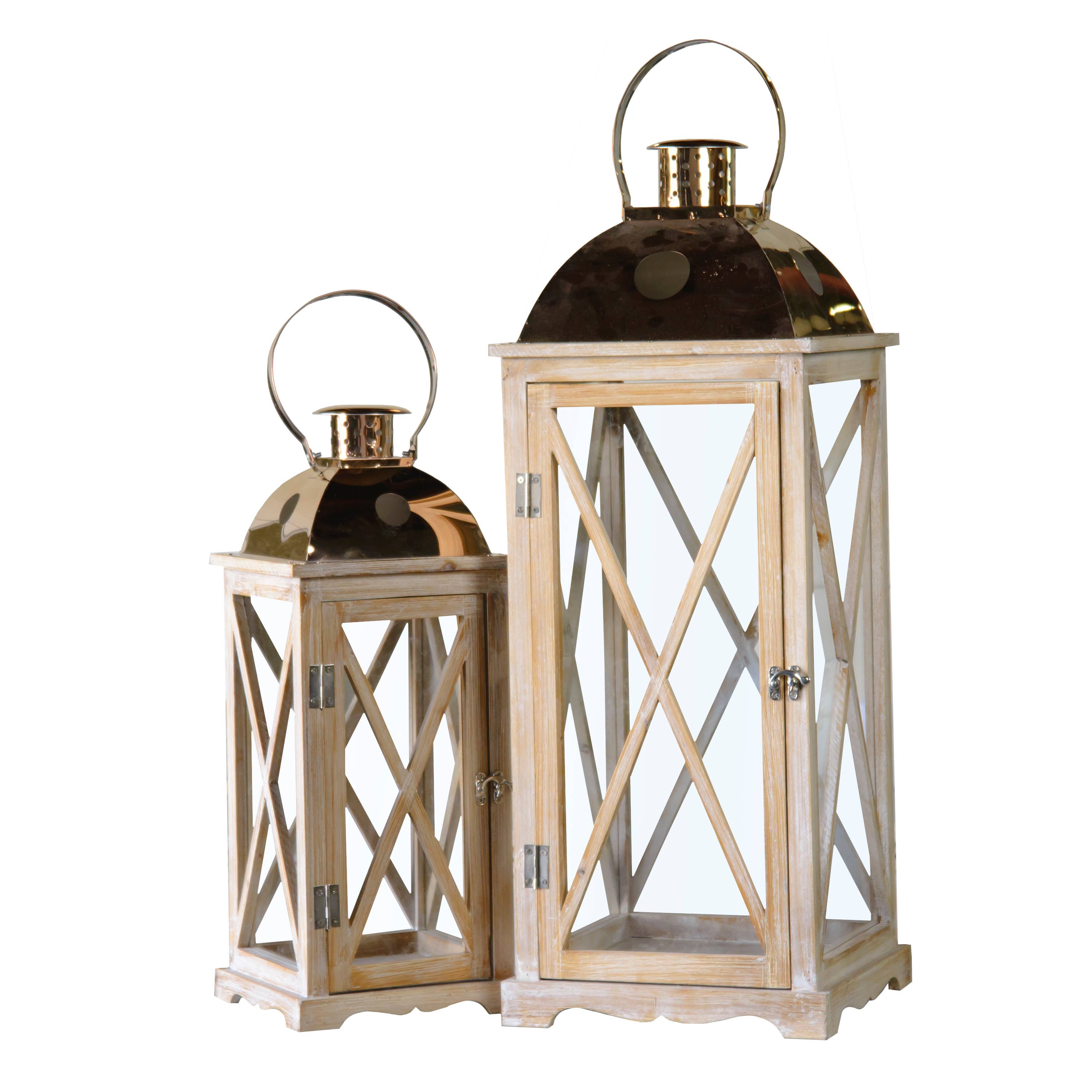 VIP Home & Garden - Wholesale Lantern - VIP Glass 28 in. White Rustic Cottage Lanterns Set  21