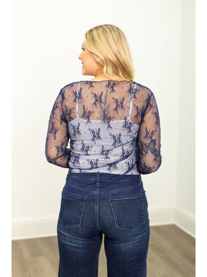 Mesh Long-sleeve Top, Navy for wholesale on Faire4