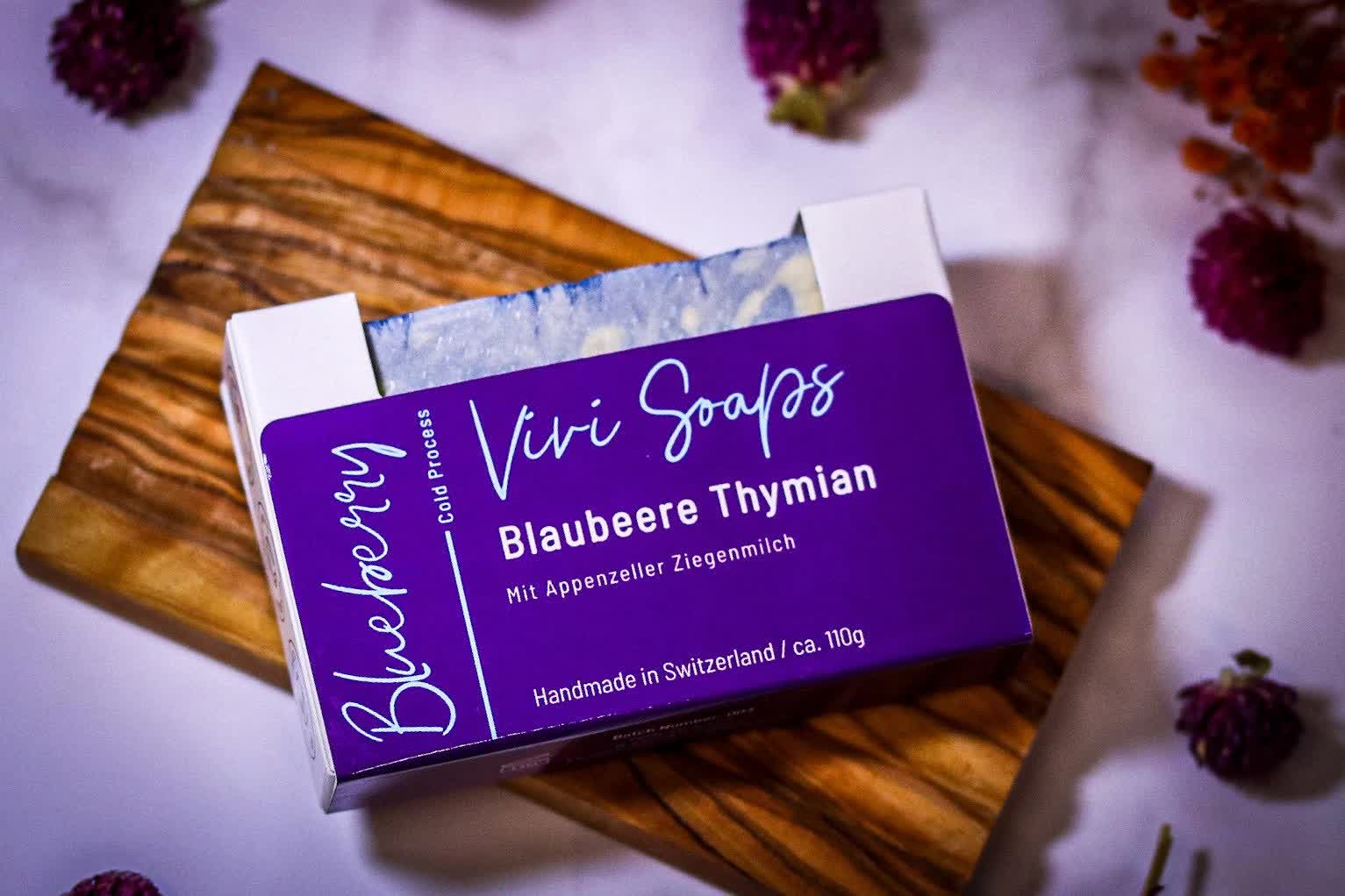 ViviSoaps – Großhandel Feste Seife – Blaubeere Thymian - Handgemachte Ziegenmilchseife2
