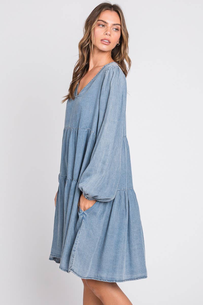 ZiA Apparel – wholesale Dress – Women's – Thin Denim Tiered Dress 11