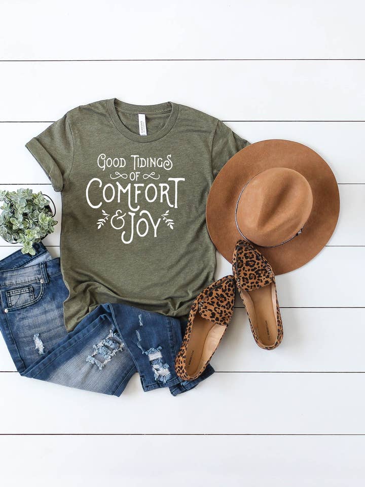 Amy Anne Apparel Inc - Wholesale Screen Printed T-Shirt - Women's - Good Tidings Comfort Joy Women's Screen Printed T-Shirt