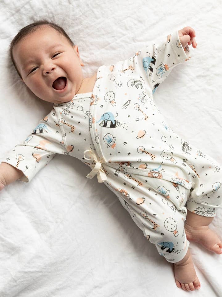 Space Print Baby Kimono Onesie for wholesale by Dodo Banana