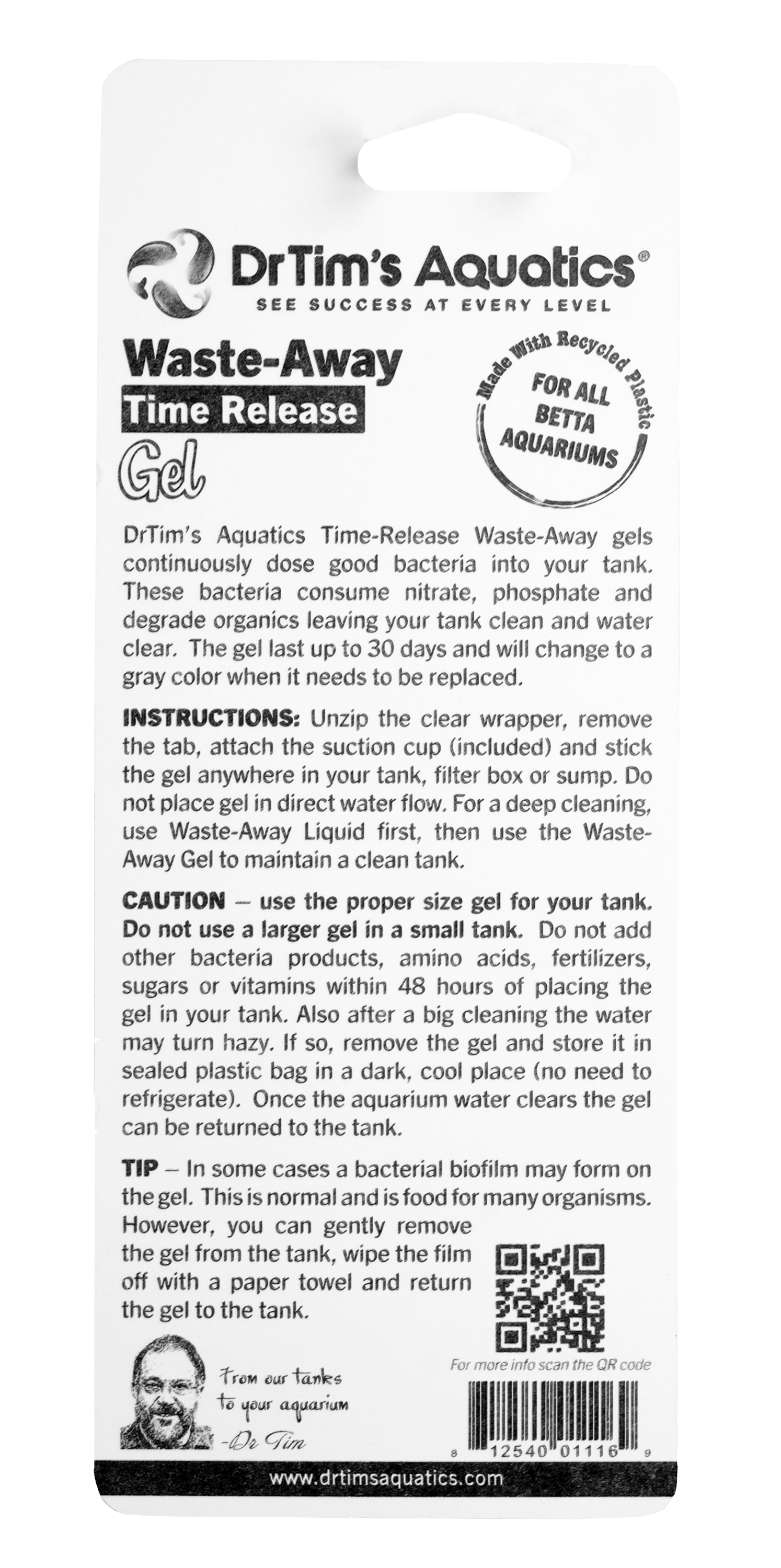 DrTim's Aquatics - Wholesale Pet Supplement - Not Cat/Dog - Betta Waste-Away Gel SM3