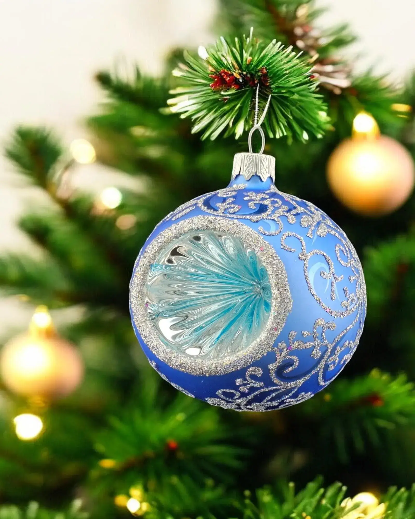 Glass by Iness - Wholesale Ornament - Blown Glass Ornament - Light Blue - Refractor Ornament1