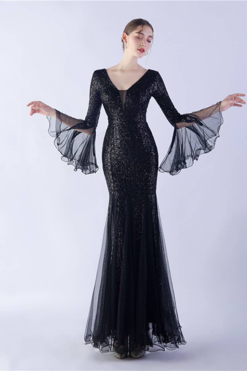 NINEXIS - Wholesale Dress - Women's - CWDMD3627_WAVY MESH BANQUET STAGE SEQUIN DRESS DRESS LONG3