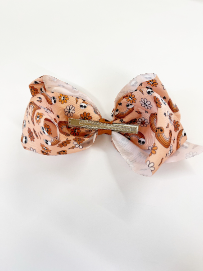 Golden Dot Lane - Wholesale Hair Bow - Kids - Halloween Skulls + Rainbows 7” Grosgrain Hair Bow1