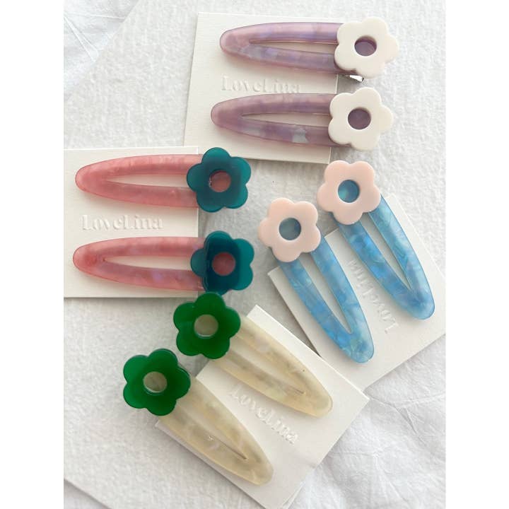 2PC Assorted Flower Hair Barrettes - CINDI for wholesale on Faire