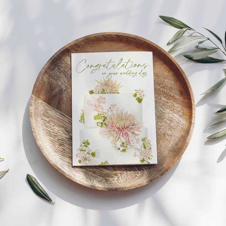 Wildblumen Atelier – wholesale Wedding card – Postcard wedding day cake with flowers, FSC certified