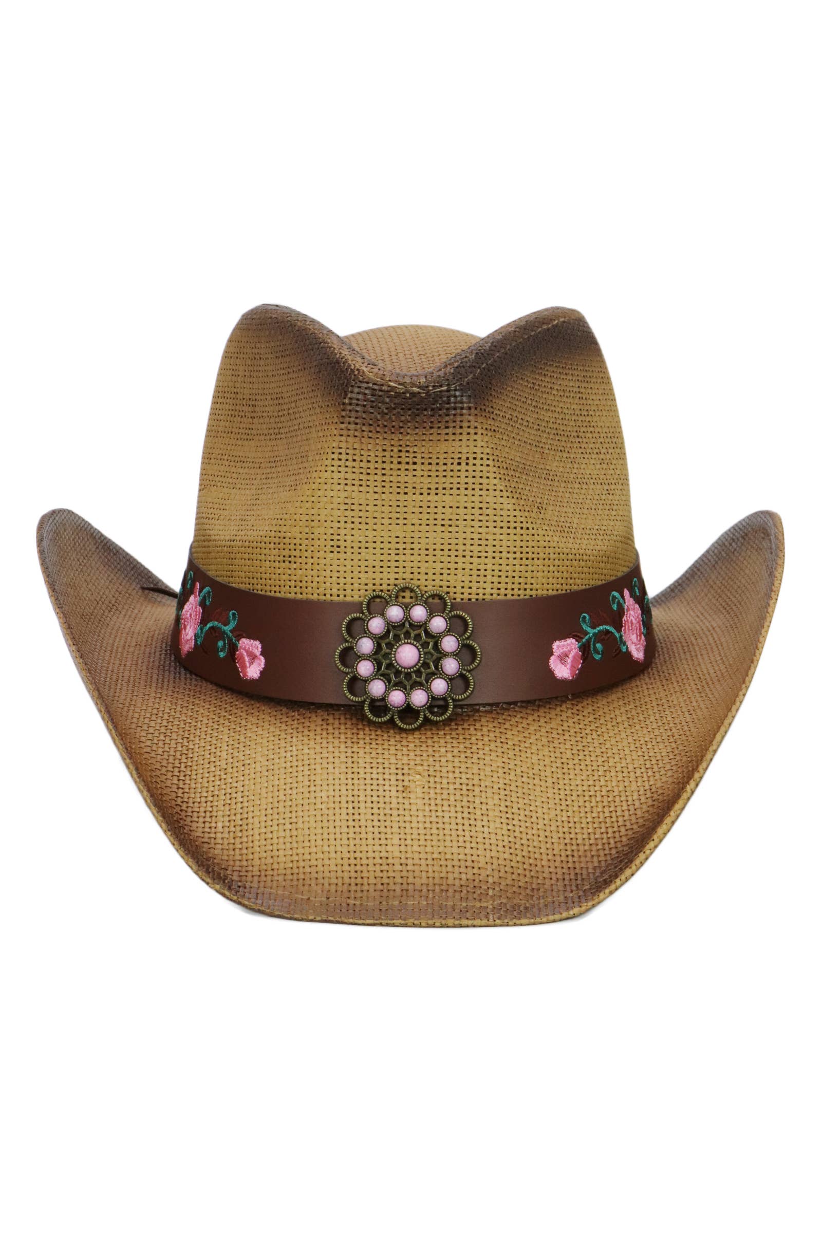 Cap Zone – wholesale Cowboyhatt - Dam – Rosa Ros Concho Bälte Ombre Strå Cowboyhatt3