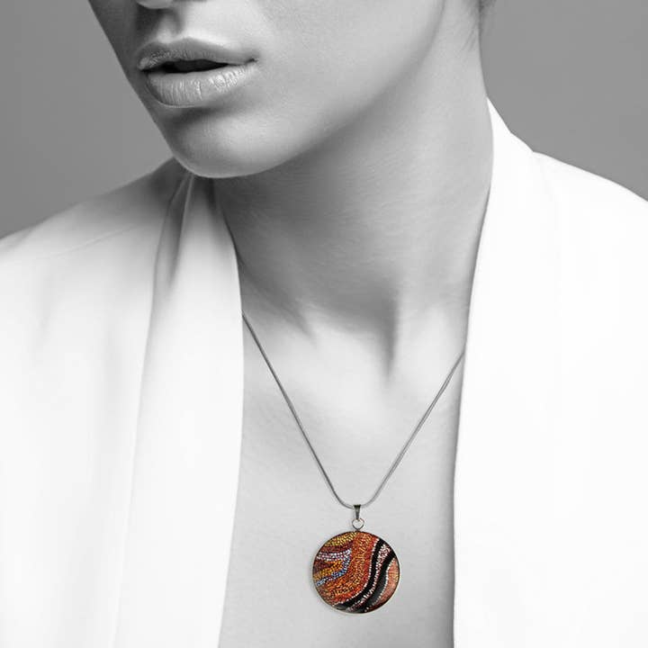Aboriginal Circle Pendant Necklace Otto Orange - SD200W for wholesale by Mo Resin