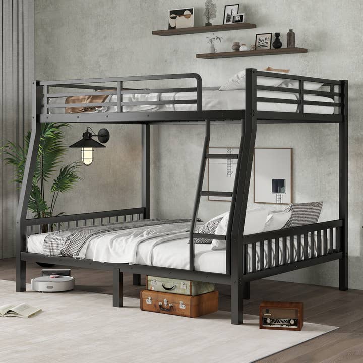 39F Inc. - Wholesale Bed - Full XL Over Queen Metal Bunk Bed with Ladder, Black