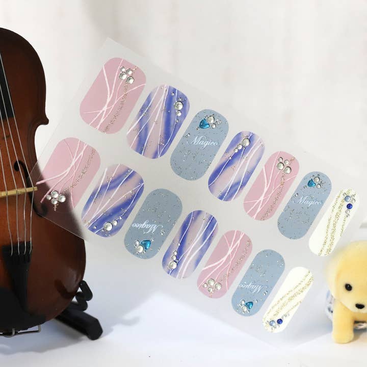 ClebleNails – Engroshandel Negledesign – Pastel Lyserød Blå Unicorn Ombre Nail Wraps/Gennemsigtig Hvirvel 3D Glitter Neglelak Strips/Moderne Marmor Abstrakt Rainbow Nail1