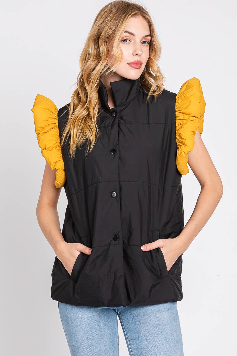 Sewn and Seen - Wholesale Outerwear Vest - Women's - PUFF SNAP BUTTON COLORBLOCK HIGH NECK VEST5